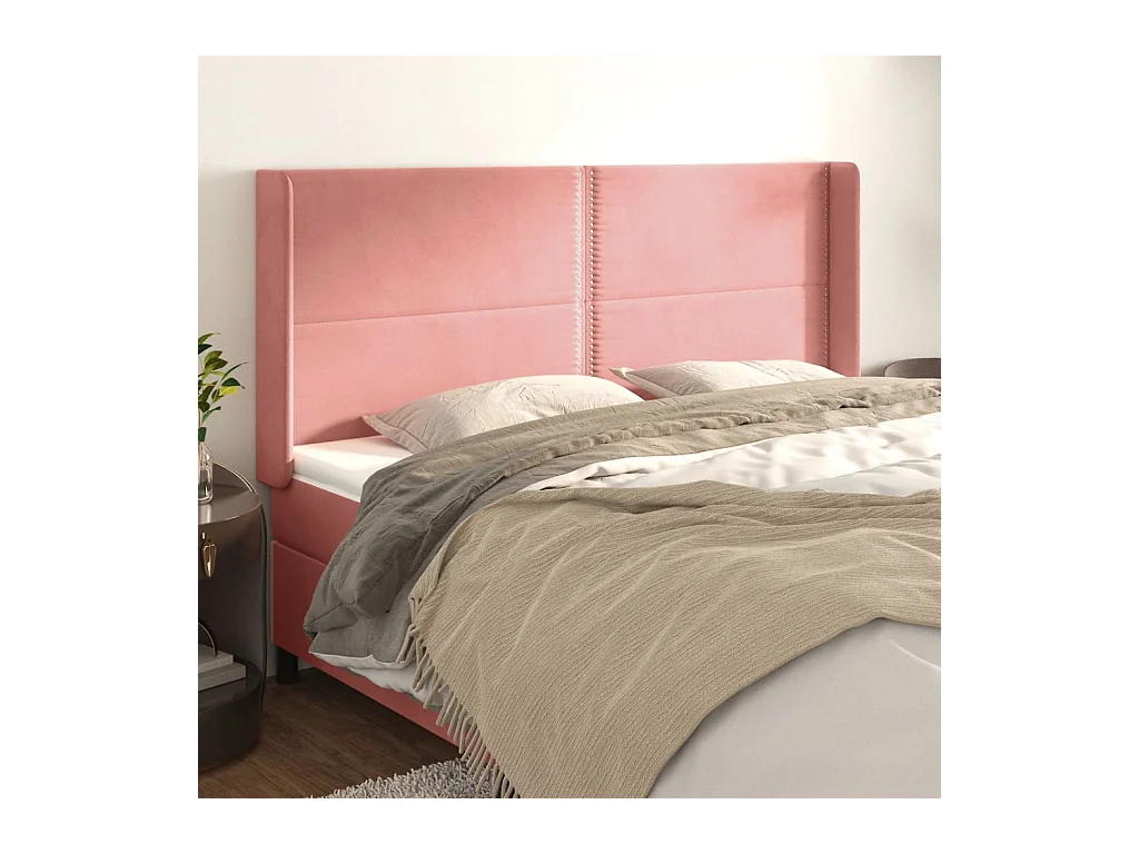 Tête de Lit | Panneau de tête pour lit Moderne avec oreilles Rose 183x16x118/128 cm Velours