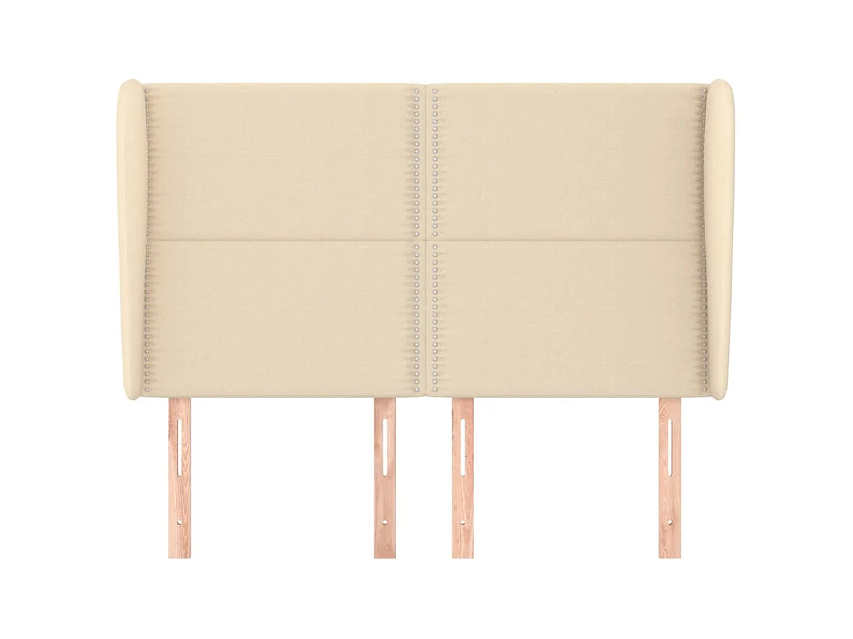 Cabecero | Cabezal de Cama | Mueble cabecero con orejas de tela color crema 147x23x118/128 cm