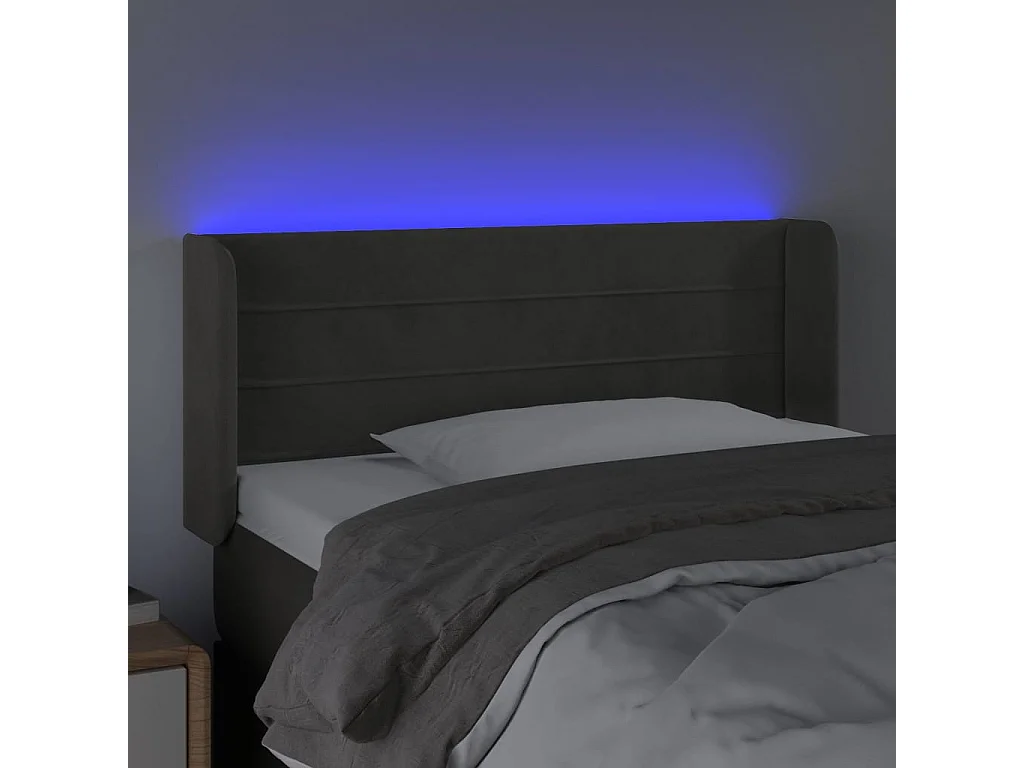 Tête de Lit | Panneau de tête pour lit Moderne à LED Gris foncé 83x16x78/88 cm Velours