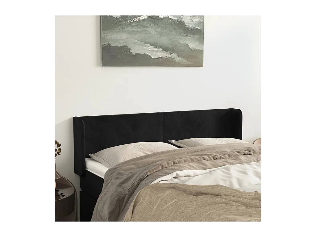 Mueble cabecero | Cabezal de cama | Cabecero de terciopelo negro 147x16x78/88 cm