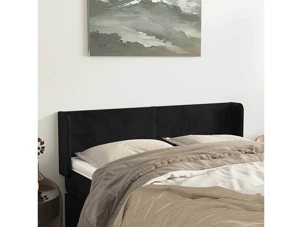 Mueble cabecero | Cabezal de cama | Cabecero de terciopelo negro 147x16x78/88 cm