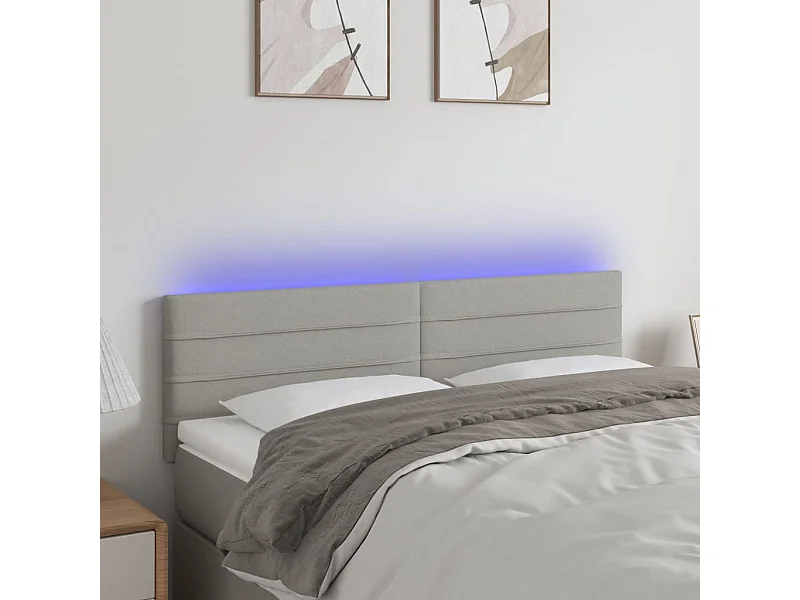 Mueble cabecero | Cabezal de cama | Cabecero con LED de tela gris claro 144x5x78/88 cm