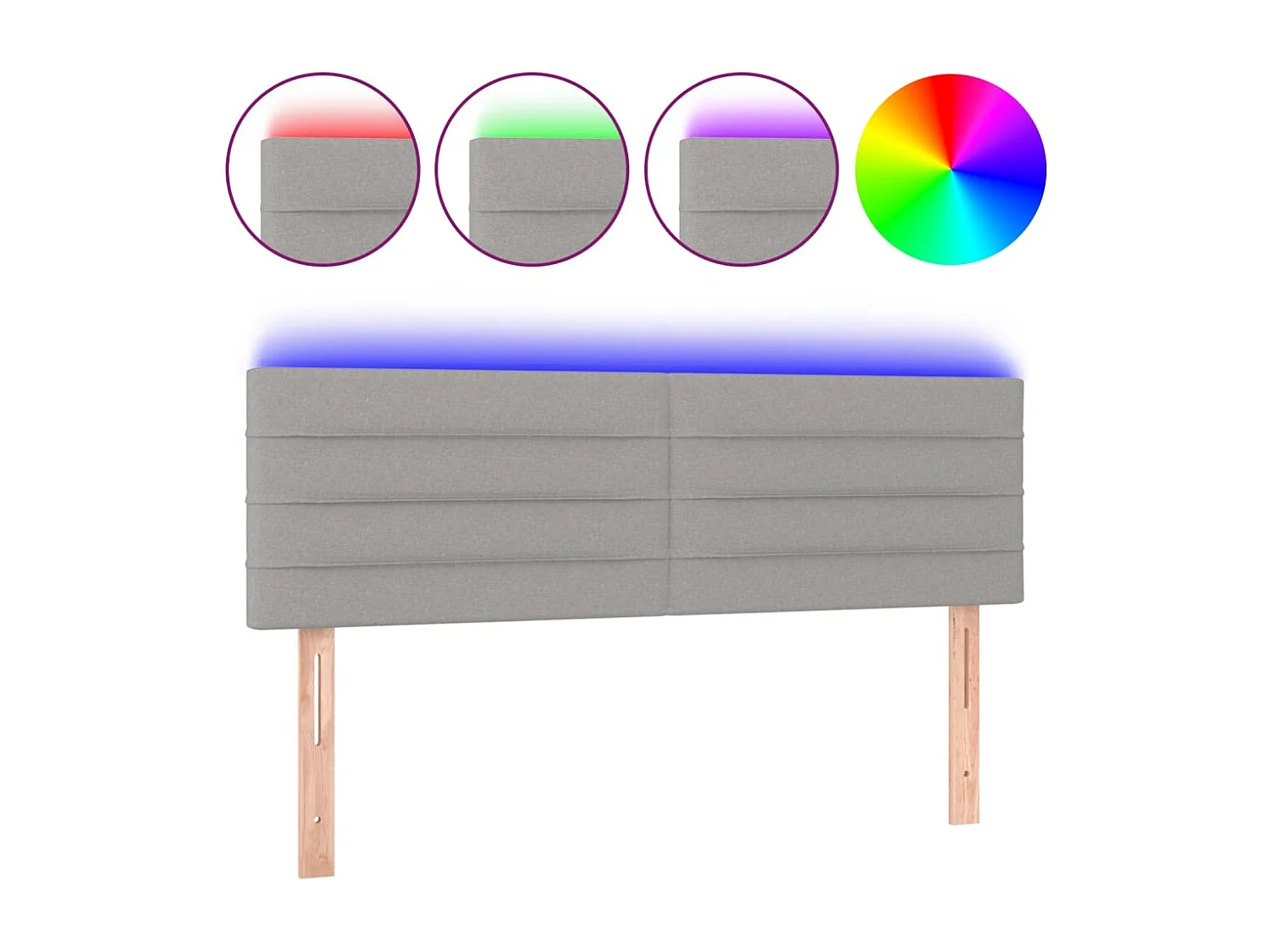 Mueble cabecero | Cabezal de cama | Cabecero con LED de tela gris claro 144x5x78/88 cm