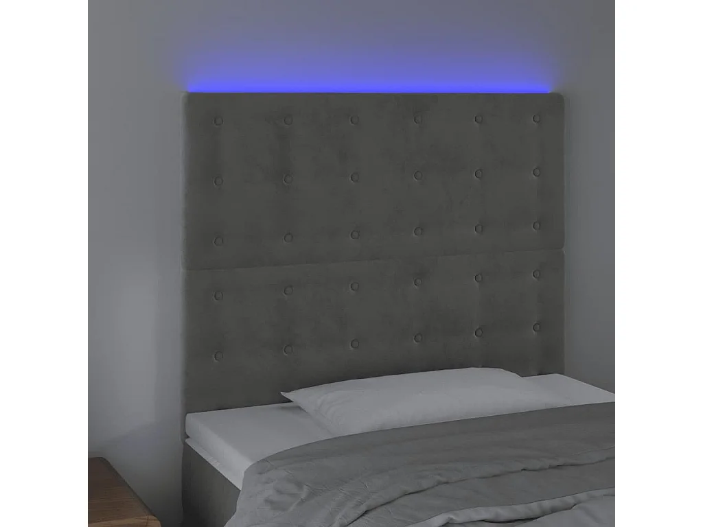Tête de Lit | Panneau de tête pour lit Moderne à LED Gris clair 100x5x118/128 cm Velours