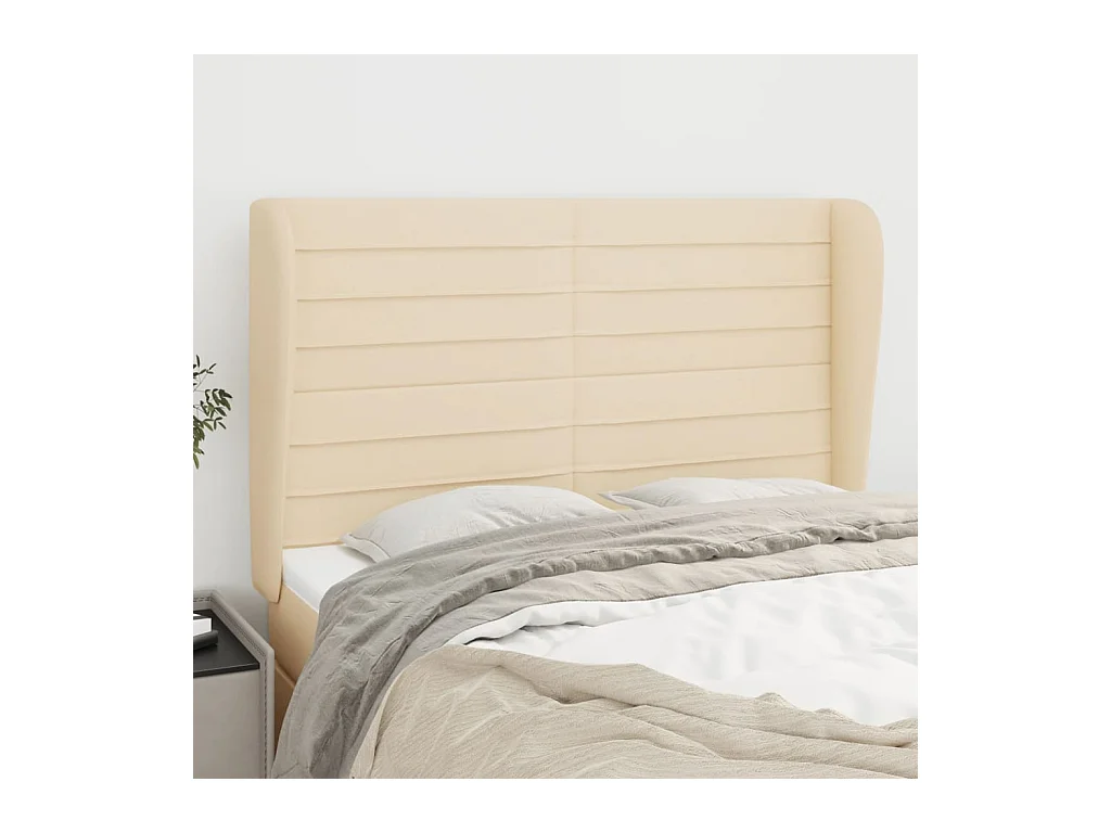 Cabecero | Cabezal de Cama | Mueble cabecero con orejas de tela color crema 147x23x118/128 cm