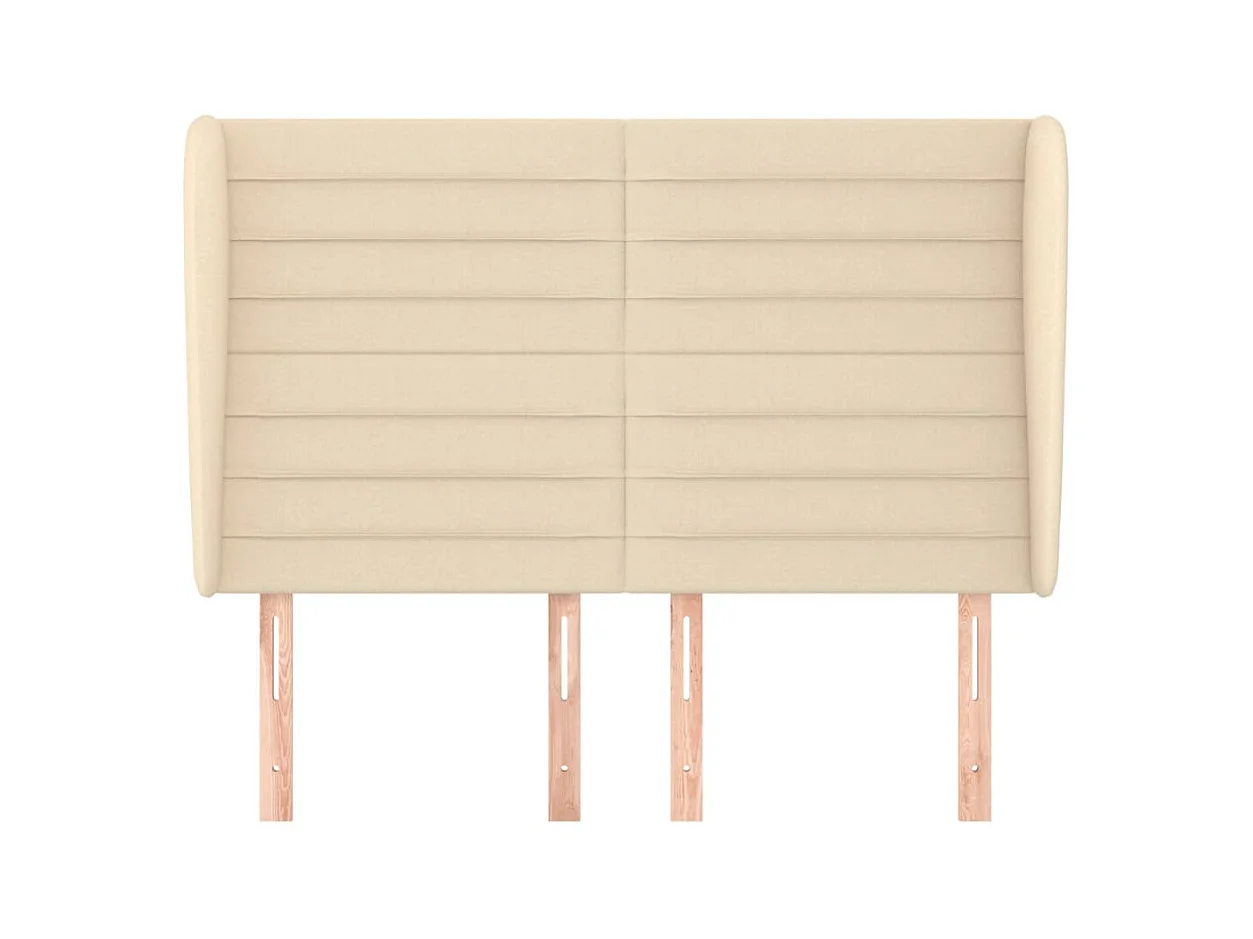 Cabecero | Cabezal de Cama | Mueble cabecero con orejas de tela color crema 147x23x118/128 cm