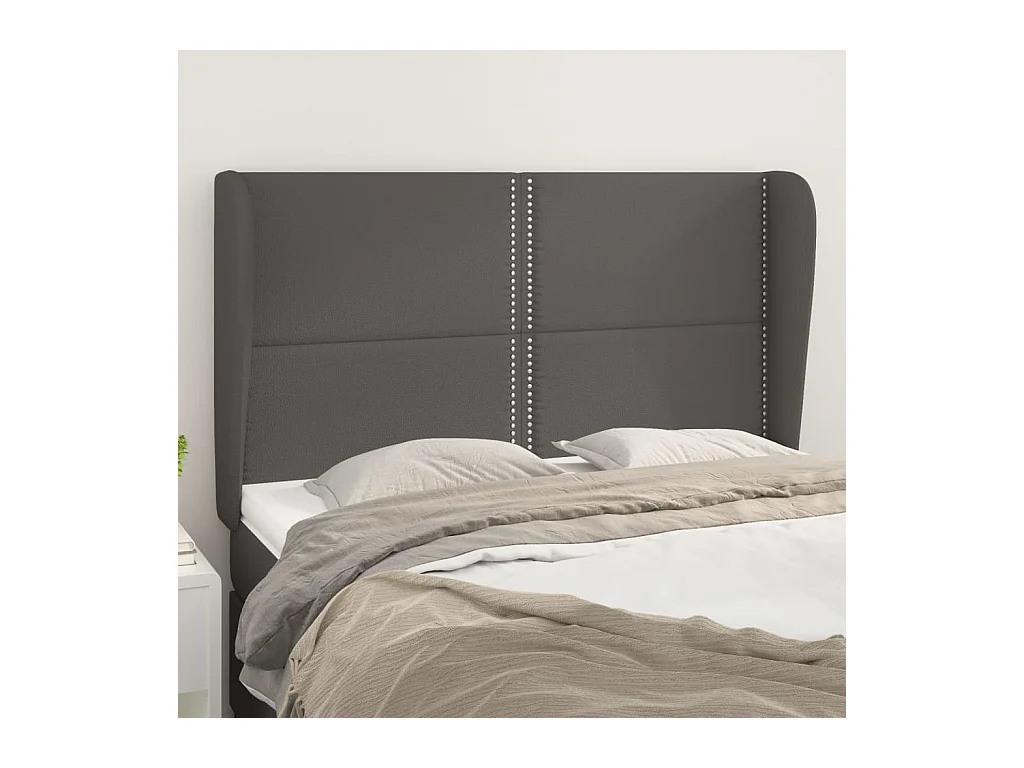 Tête de Lit | Panneau de tête pour lit Moderne avec oreilles Gris 147x23x118/128 cm Similicuir