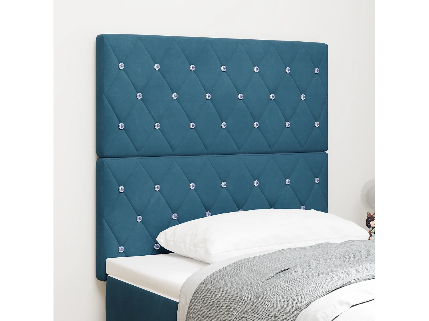 Tête de Lit | Panneau de tête pour lit Moderne LED Argyle Manuel Bleu foncé 90 cm Velours