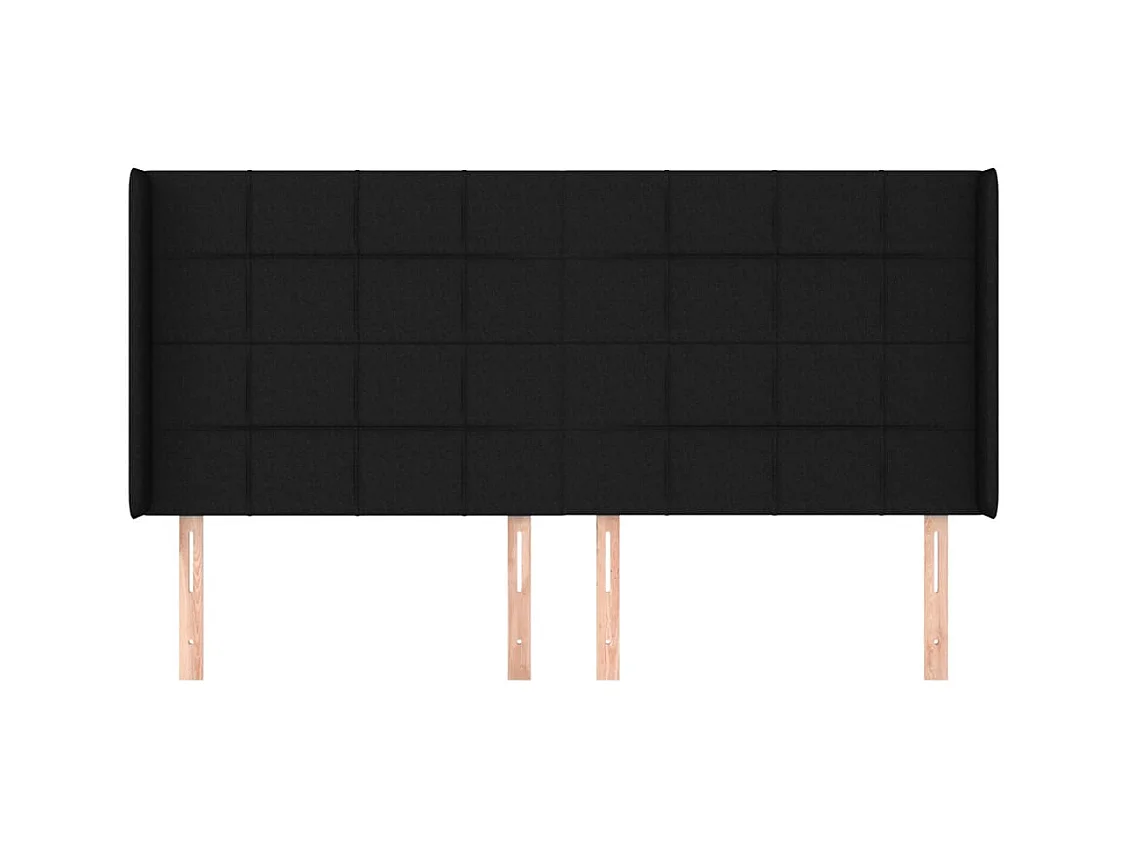 Tête de Lit | Panneau de tête pour lit Moderne avec oreilles Noir 183x16x118/128 cm Tissu