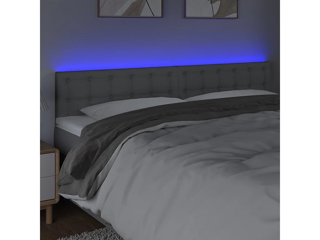 Tête de Lit | Panneau de tête pour lit Moderne à LED Gris clair 200x5x78/88 cm Tissu