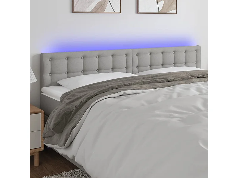 Mueble cabecero | Cabezal de cama | Cabecero con LED de tela gris claro 200x5x78/88 cm