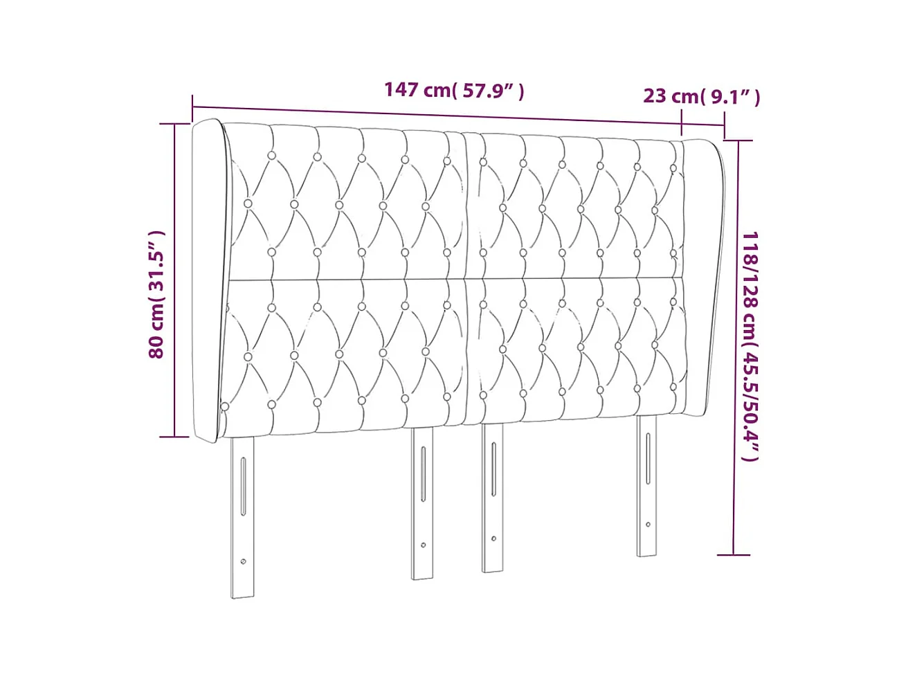 Tête de Lit | Panneau de tête pour lit Moderne avec oreilles Gris foncé 147x23x118/128 cm Tissu