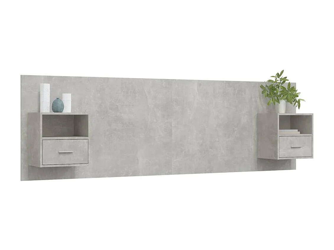 Hoofdbord | Hoofdeinde met kastjes bewerkt hout betongrijs
