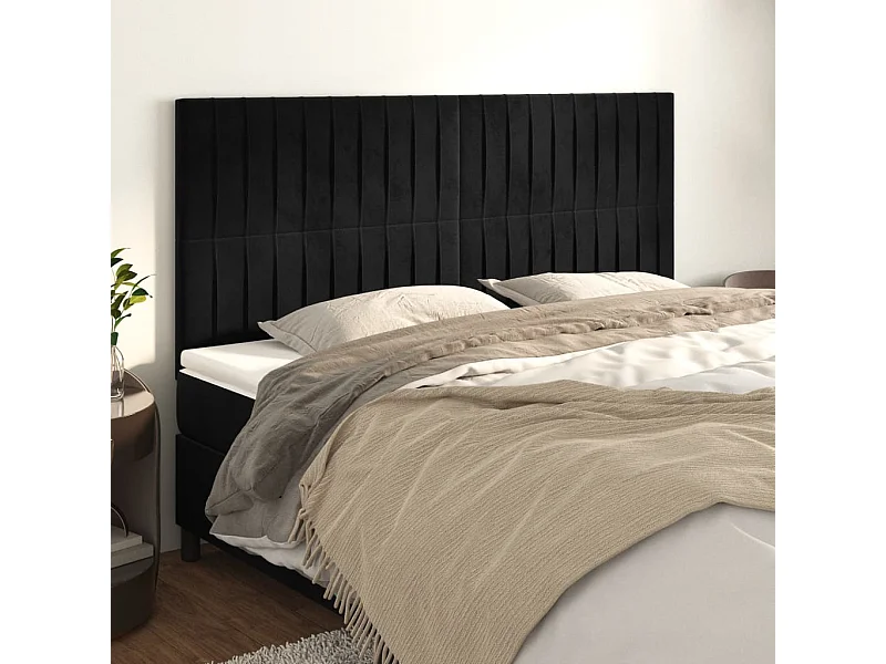 Têtes de lit | Panneaux de tête pour lit Moderne 4 pcs Noir 80x5x78/88 cm Velours