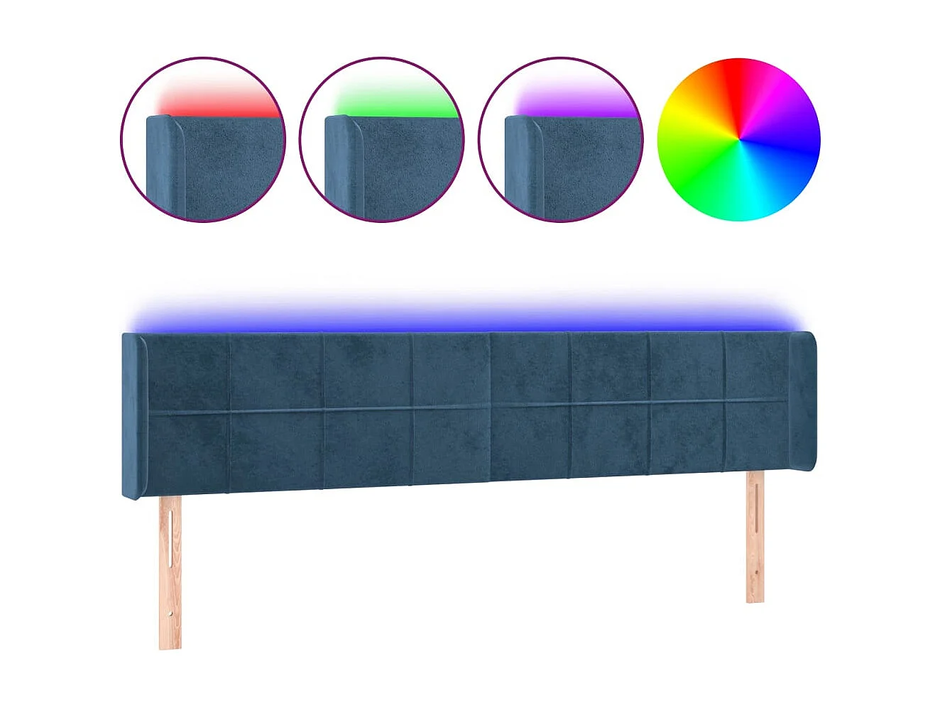 Hoofdbord | Hoofdeinde LED 203x16x78/88 cm fluweel donkerblauw