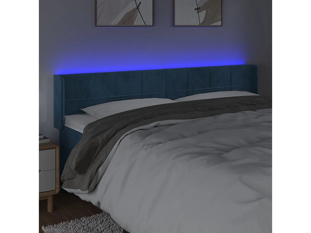 Hoofdbord | Hoofdeinde LED 203x16x78/88 cm fluweel donkerblauw