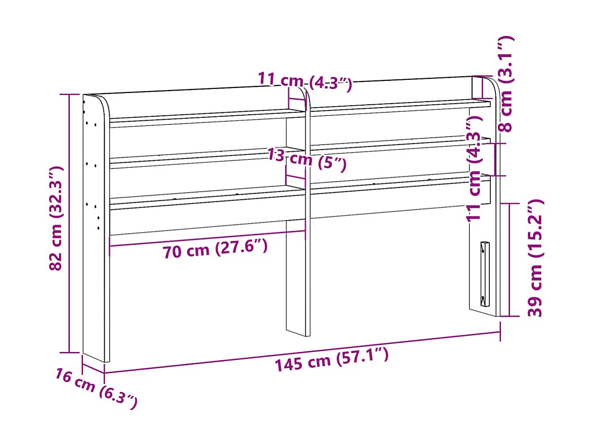 Tête de Lit | Panneau de tête pour lit Moderne avec étagères blanc 135 cm bois massif de pin