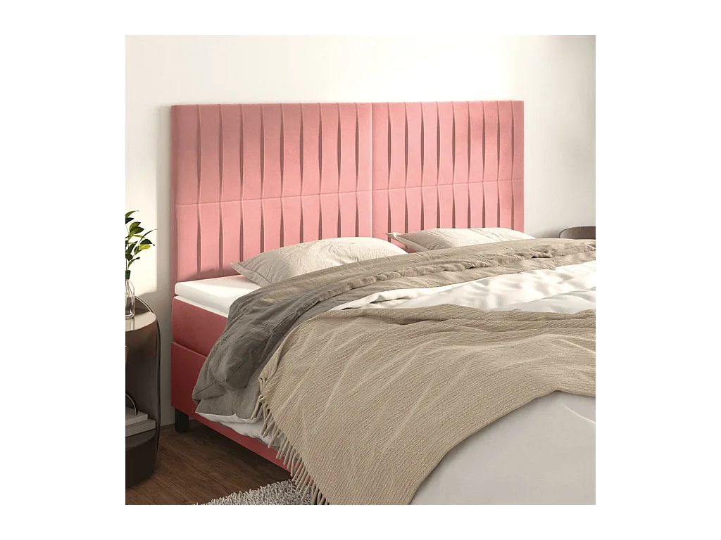 Cabeceros | Cabezal de cama | Mueble de cabecero 4 unidades de terciopelo rosa 100x5x78/88 cm