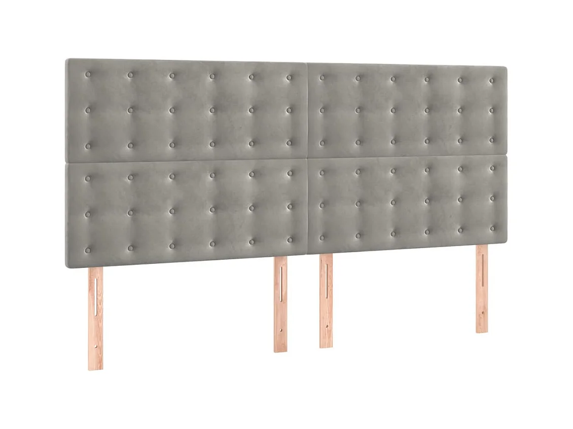 Cabeceros | Cabezal de cama | Mueble de cabecero 4 unidades de terciopelo gris claro 100x5x78/88 cm