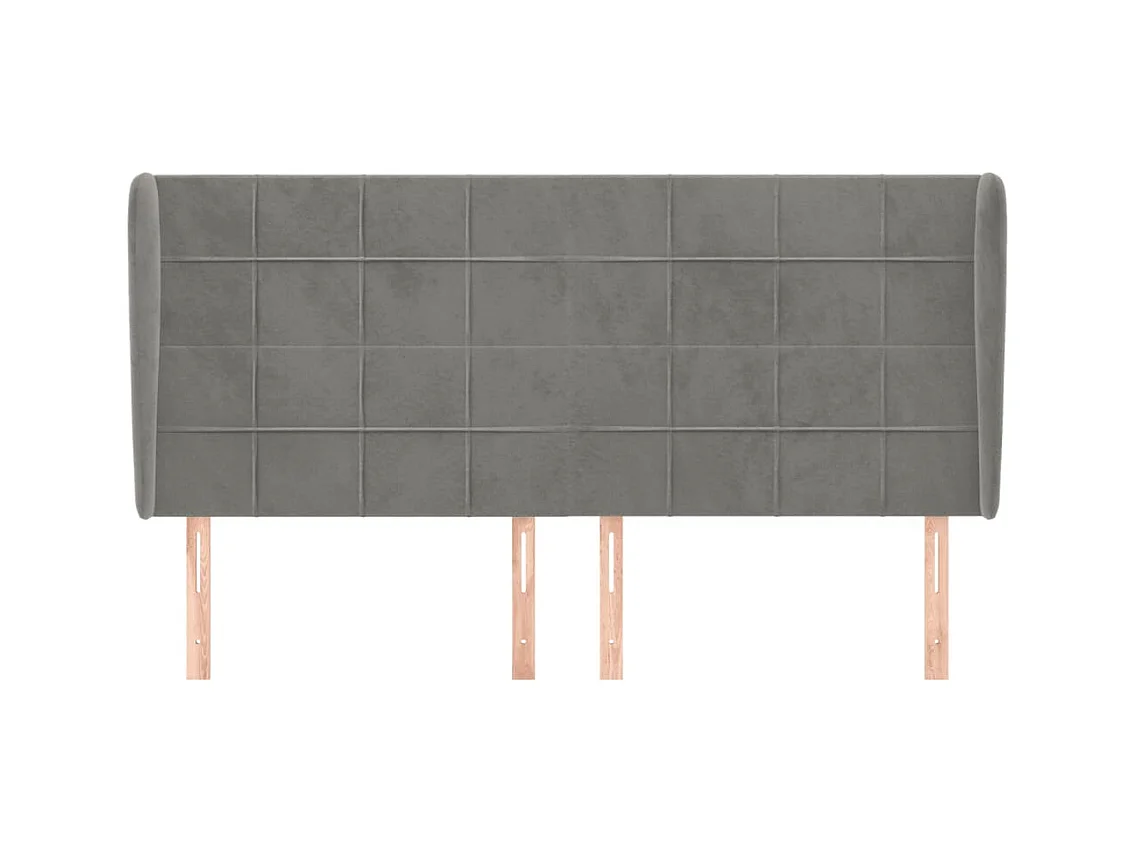 Cabecero | Cabezal de Cama | Mueble cabecero con orejas de terciopelo gris claro 183x23x118/128 cm