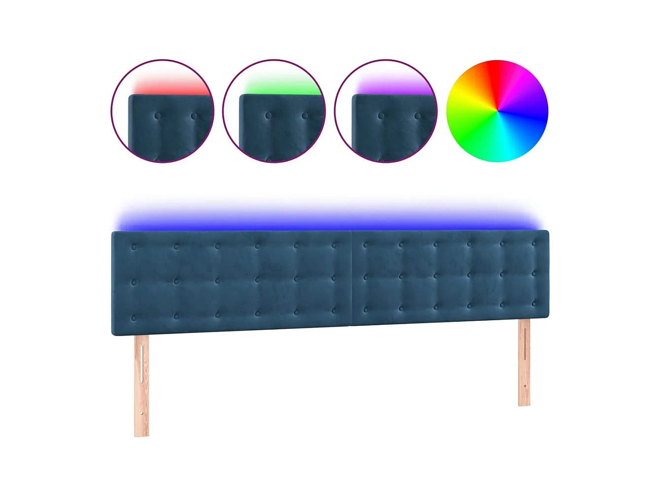 Tête de Lit | Panneau de tête pour lit Moderne à LED Bleu foncé 200x5x78/88 cm Velours