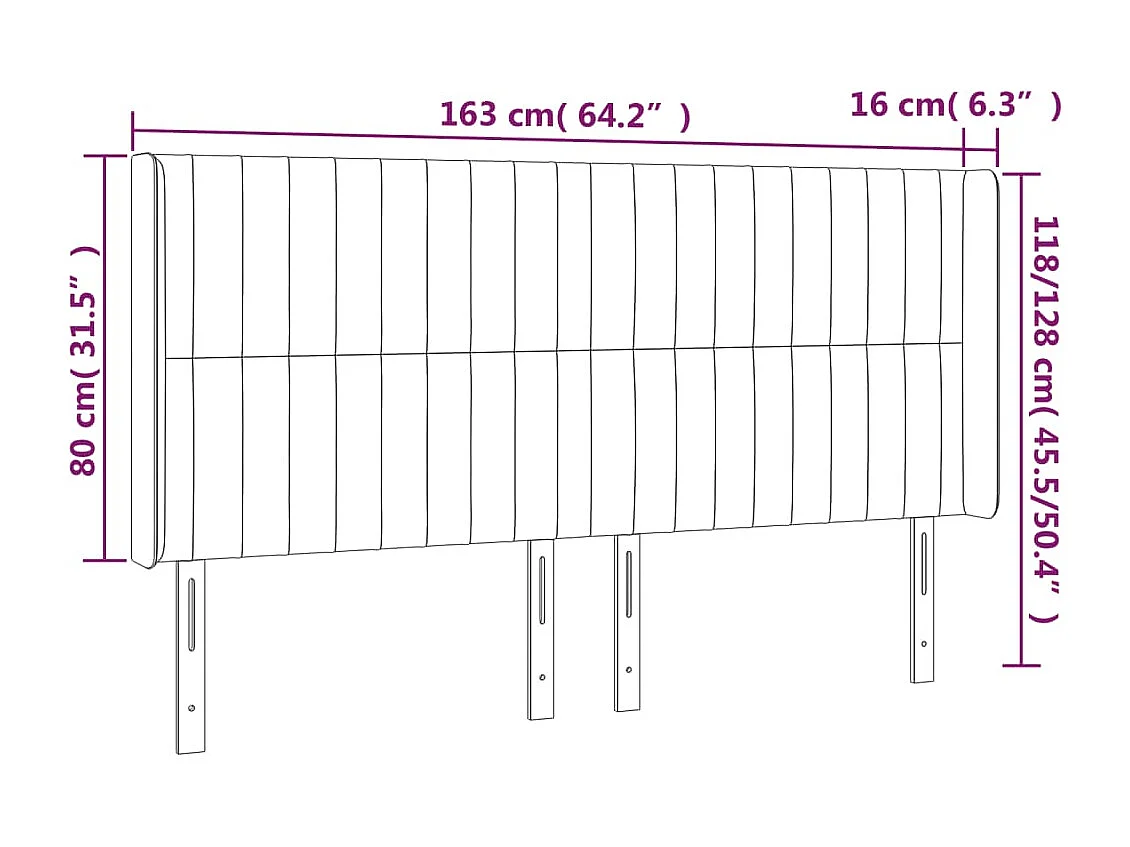 Hoofdbord | Hoofdeinde LED 163x16x118/128 cm stof taupe