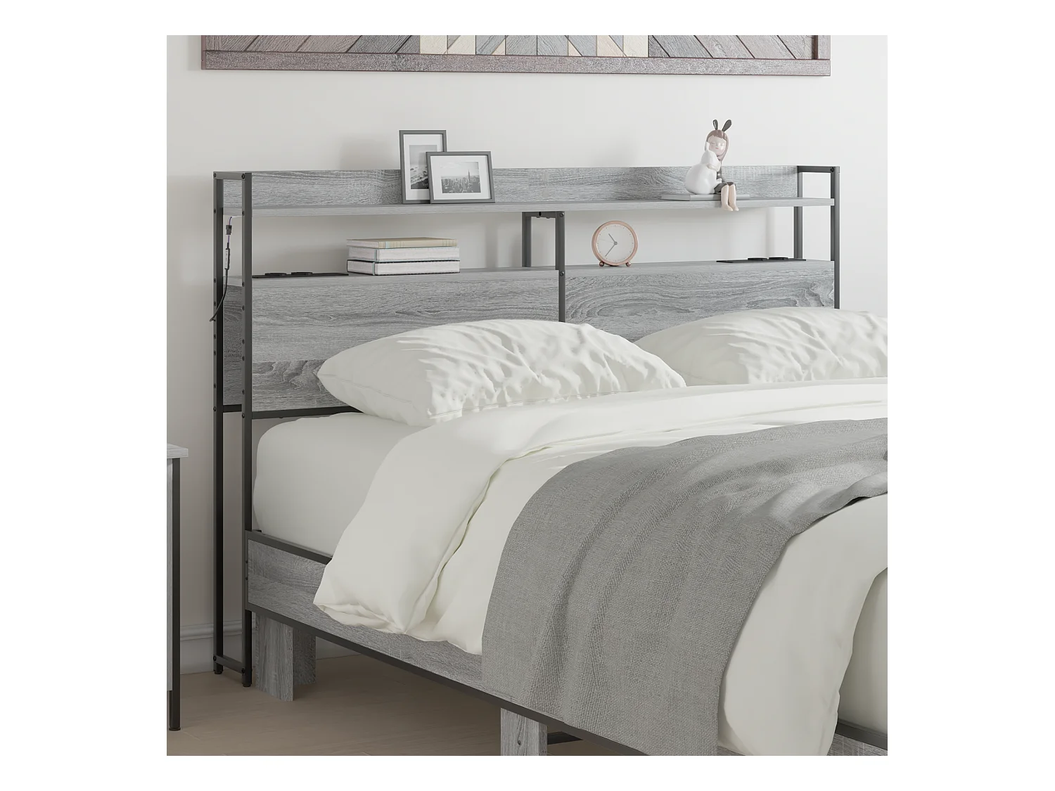 Cabecero | Cabezal de Cama | Mueble cabecero con estante Gris sonoma 135 cm Madera contrachapada