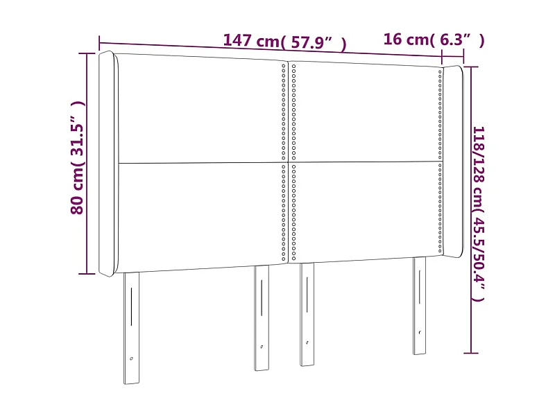 Tête de Lit | Panneau de tête pour lit Moderne avec oreilles Gris 147x16x118/128 cm Similicuir
