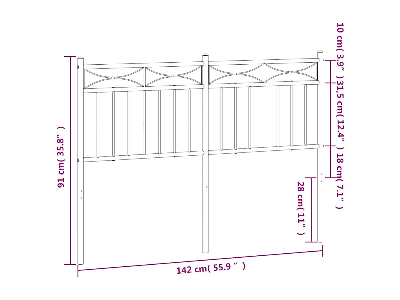 Tête de Lit | Panneau de tête pour lit Moderne métal noir 135 cm
