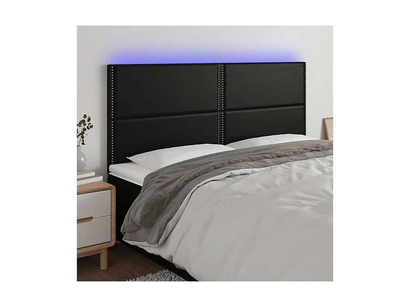 Cabecero | Cabezal de Cama | Mueble cabecero con luces LED cuero sintético negro 180x5x118/128 cm