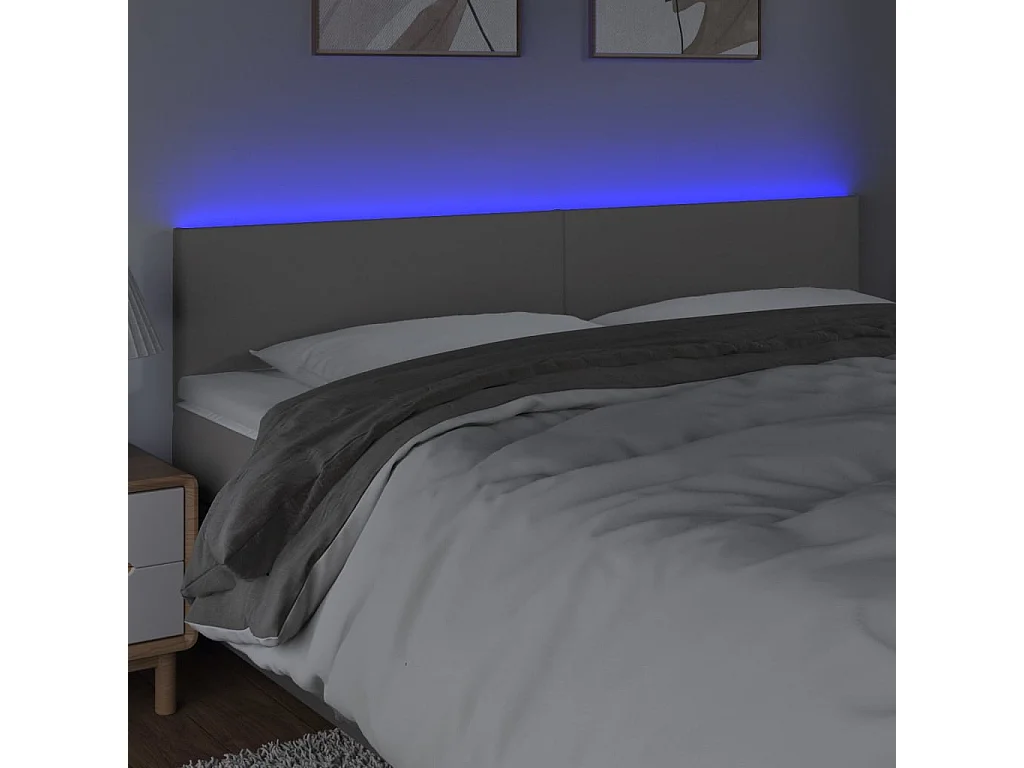 Tête de Lit | Panneau de tête pour lit Moderne à LED Gris 180x5x78/88 cm Similicuir