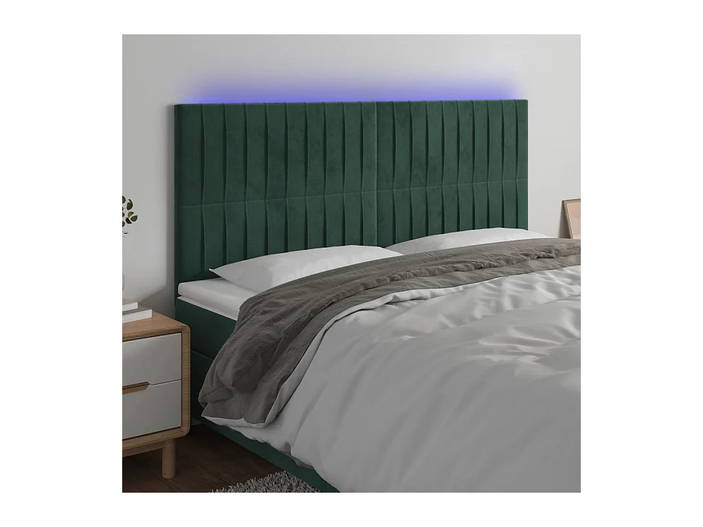 Tête de Lit | Panneau de tête pour lit Moderne à LED Vert foncé 160x5x118/128 cm Velours