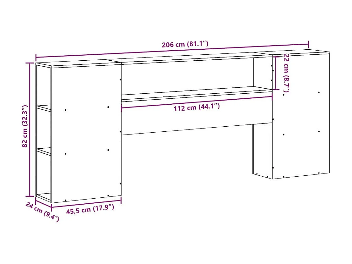 Cabecero de Cama | Cabezal de cama | Mueble de cabecero almacenaje madera maciza pino marrón 200 cm