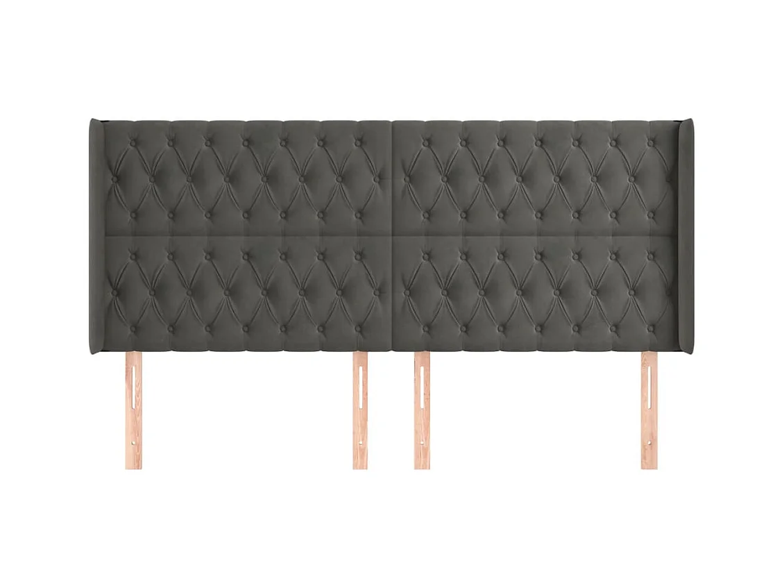 Tête de Lit | Panneau de tête pour lit Moderne avec oreilles Gris foncé 183x16x118/128 cm Velours