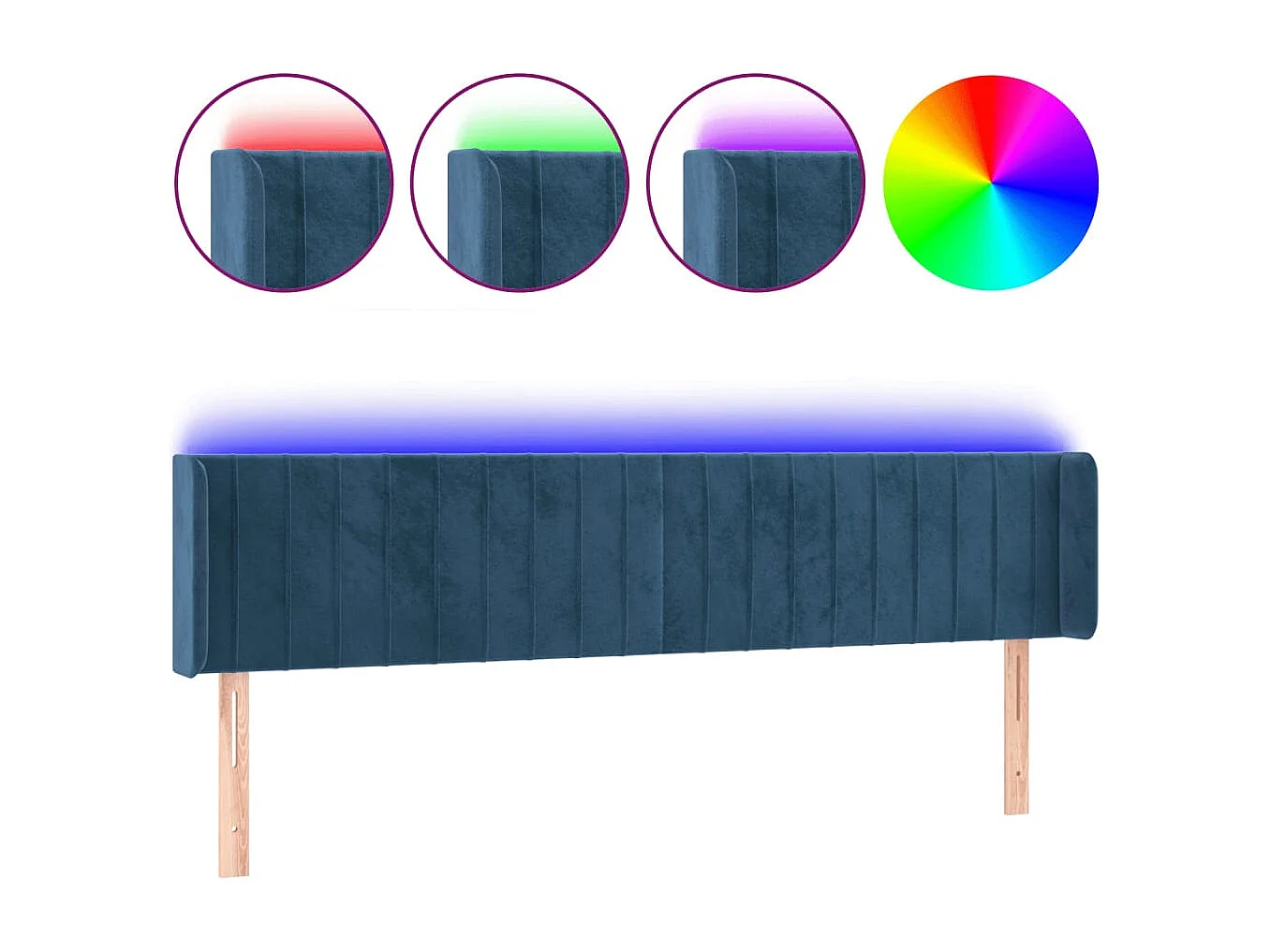 Hoofdbord | Hoofdeinde LED 183x16x78/88 cm fluweel donkerblauw