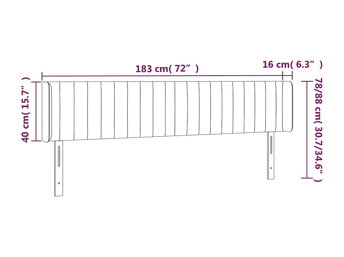 Hoofdbord | Hoofdeinde LED 183x16x78/88 cm fluweel donkerblauw