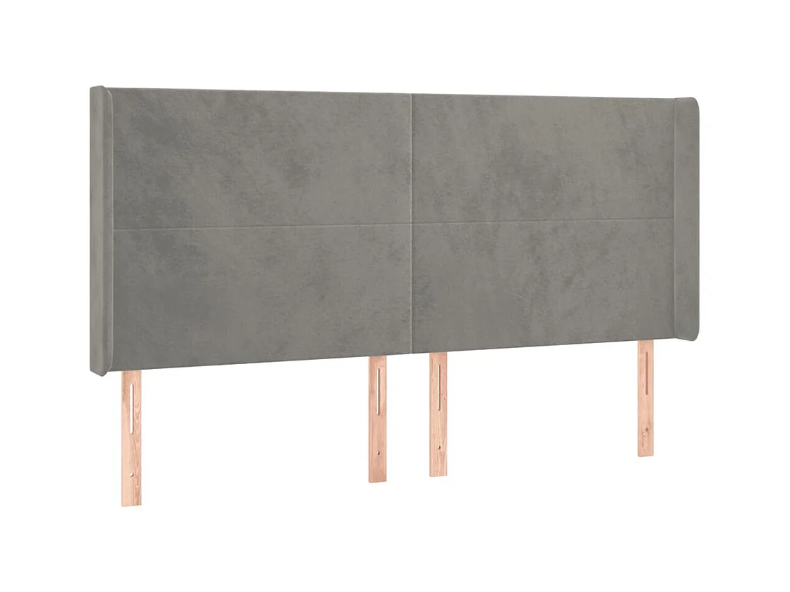 Cabecero | Cabezal de Cama | Mueble cabecero con orejas de terciopelo gris claro 163x16x118/128 cm