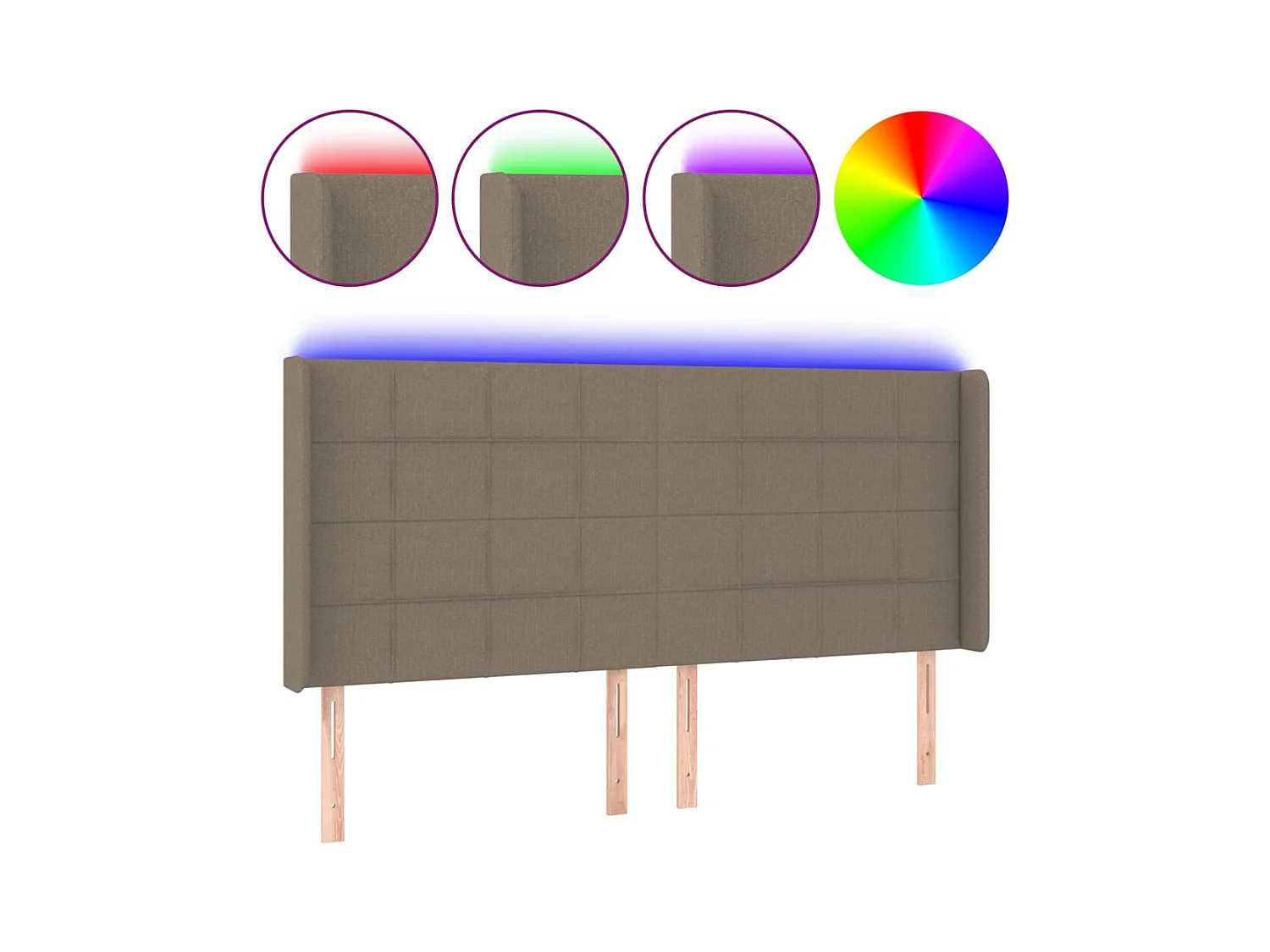 Tête de Lit | Panneau de tête pour lit Moderne à LED Taupe 203x16x118/128 cm Tissu