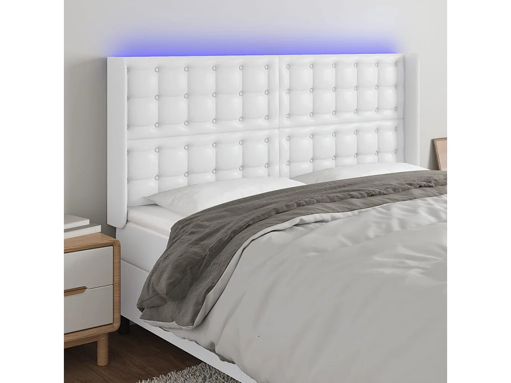 Hoofdbord | Hoofdeinde LED 183x16x118/128 cm kunstleer wit