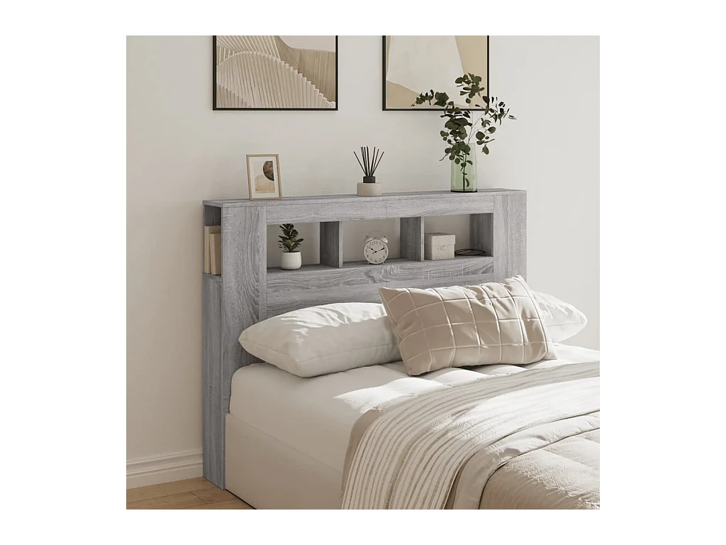 Tête de Lit | Panneau de tête pour lit Moderne à LED sonoma gris 140x18,5x103,5 cm bois ingénierie