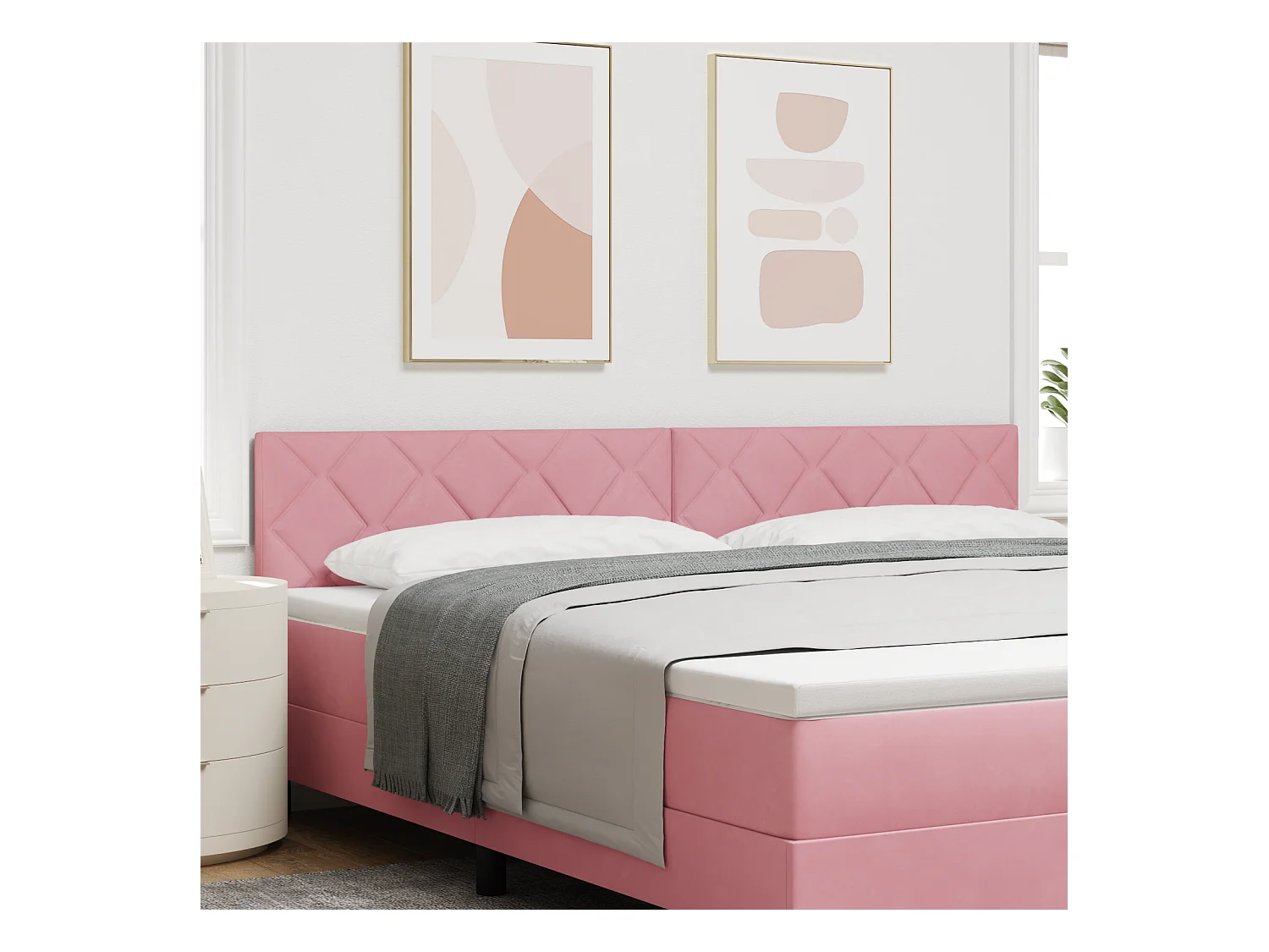 Tête de Lit | Panneau de tête pour lit Moderne LED avec des lumières à LED Rose 200 cm Velours