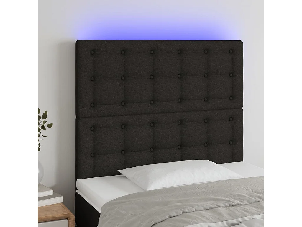 Tête de Lit | Panneau de tête pour lit Moderne à LED Noir 90x5x118/128 cm Tissu