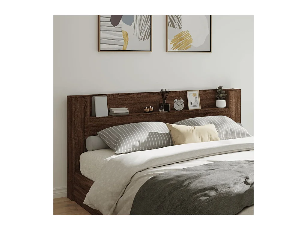 Cabecero de Cama | Cabezal de cama | Mueble de cabecero con luz LED marrón roble 220x16,5x103,5 cm