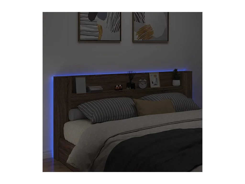 Cabecero de Cama | Cabezal de cama | Mueble de cabecero con luz LED marrón roble 220x16,5x103,5 cm