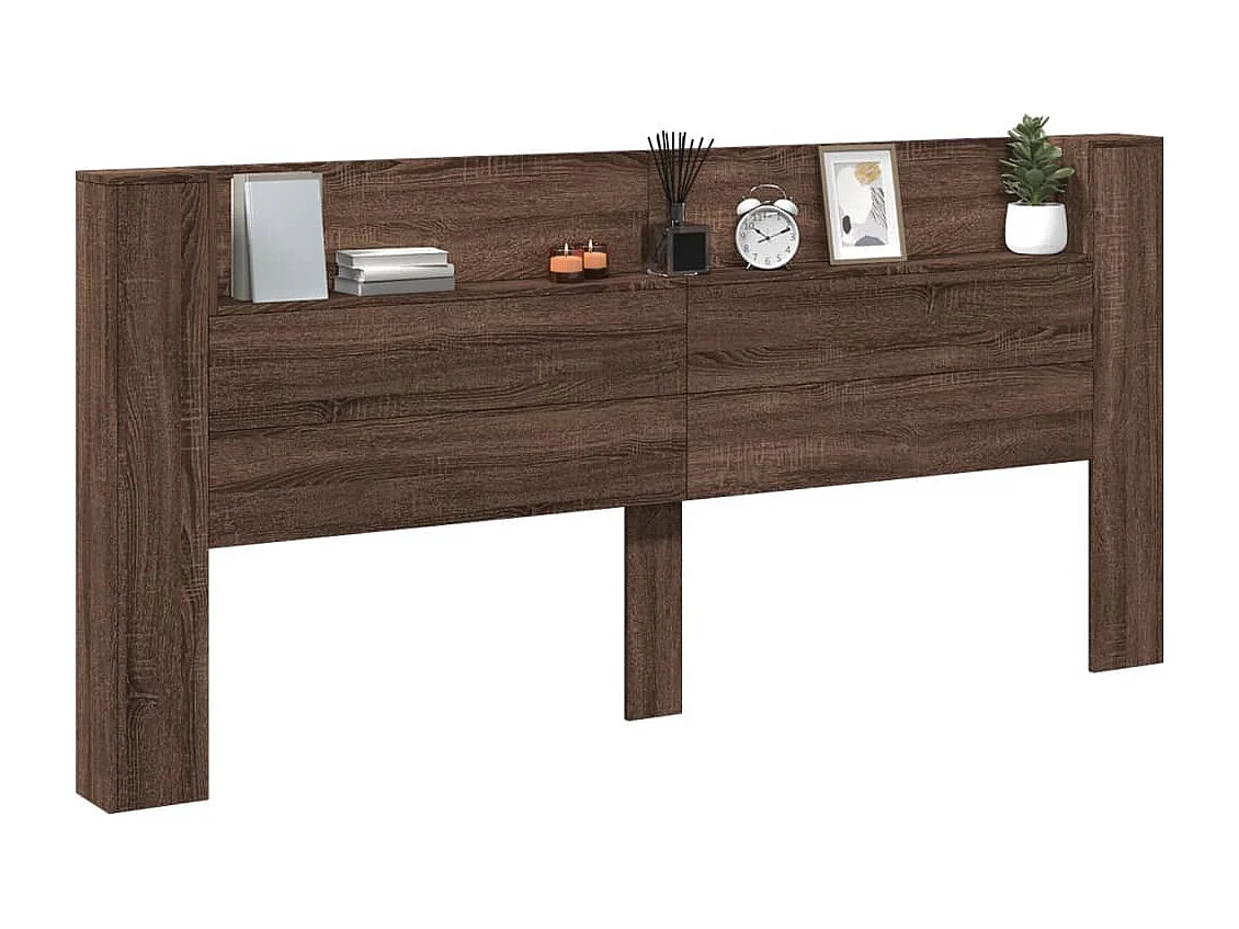 Cabecero de Cama | Cabezal de cama | Mueble de cabecero con luz LED marrón roble 220x16,5x103,5 cm