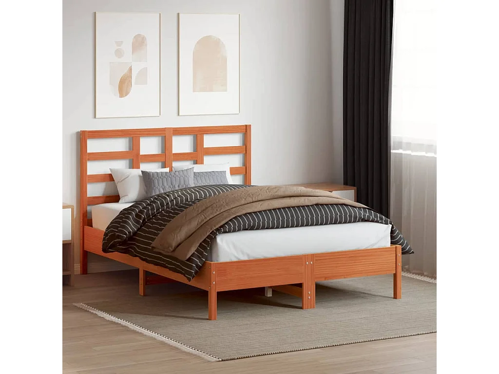 Cabecero de Cama | Cabezal de cama | Mueble de cabecero madera maciza de pino marrón cera 135 cm