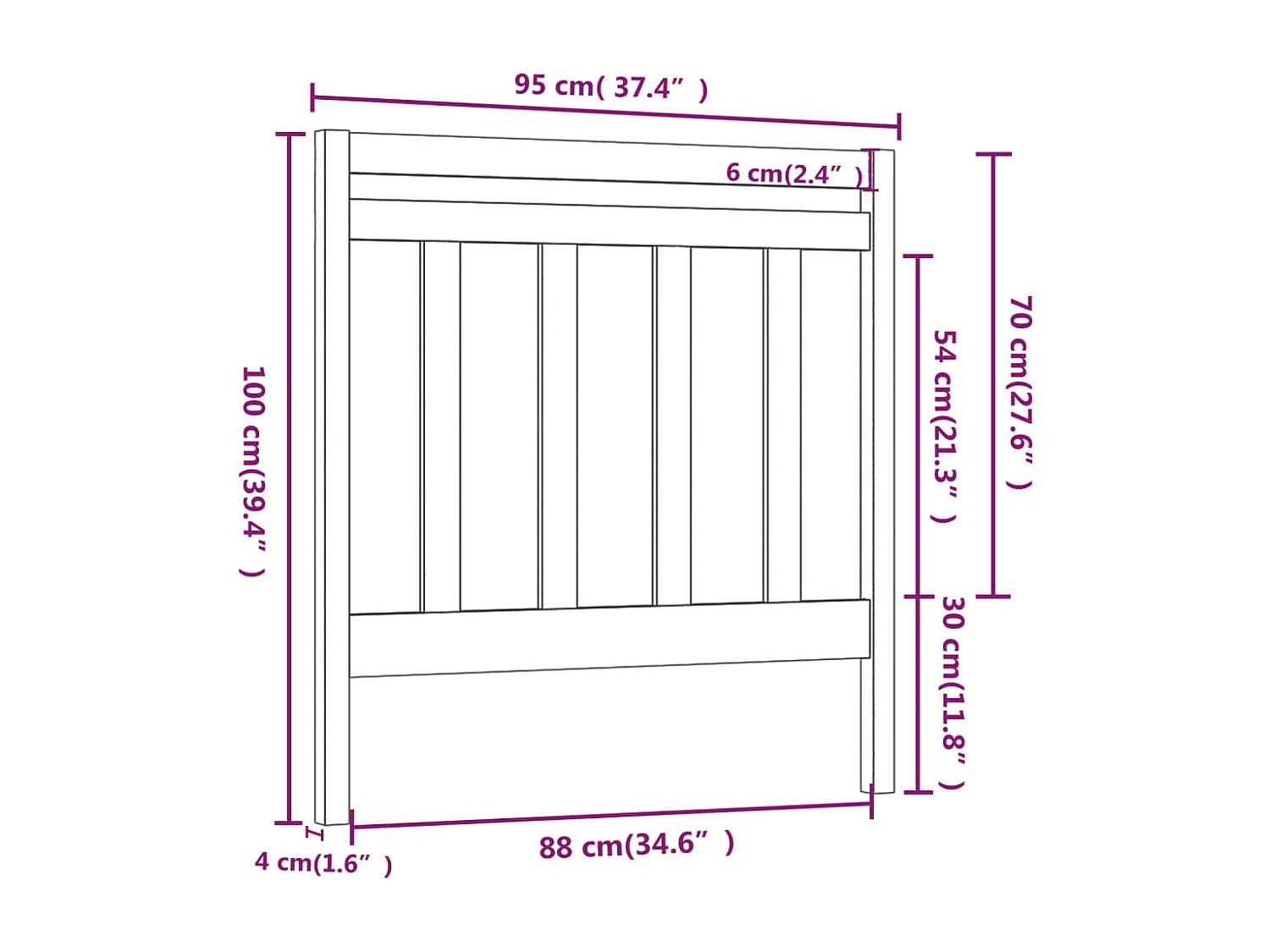 Hoofdbord | Hoofdeinde 95x4x100 cm massief grenenhout grijs