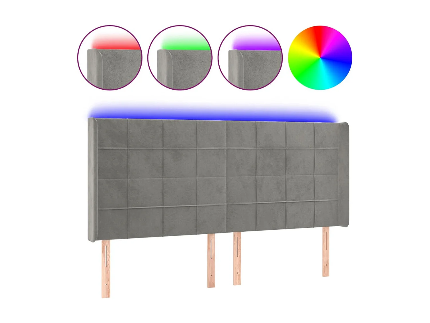 Tête de Lit | Panneau de tête pour lit Moderne à LED Gris clair 163x16x118/128 cm Velours