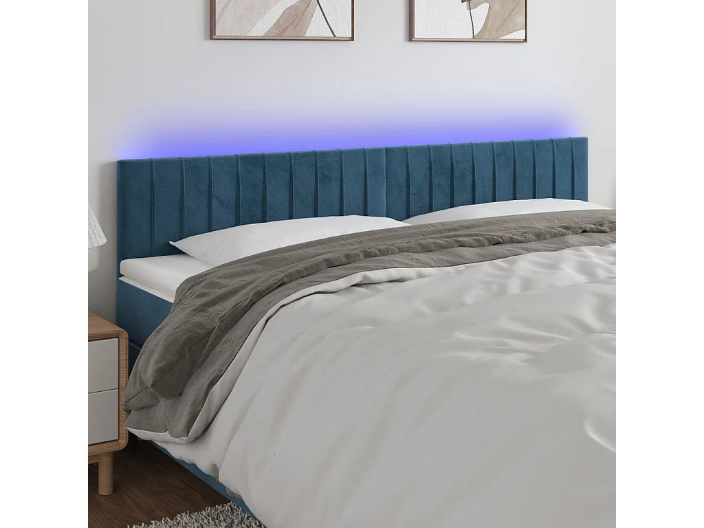 Hoofdbord | Hoofdeinde LED 200x5x78/88 cm fluweel donkerblauw