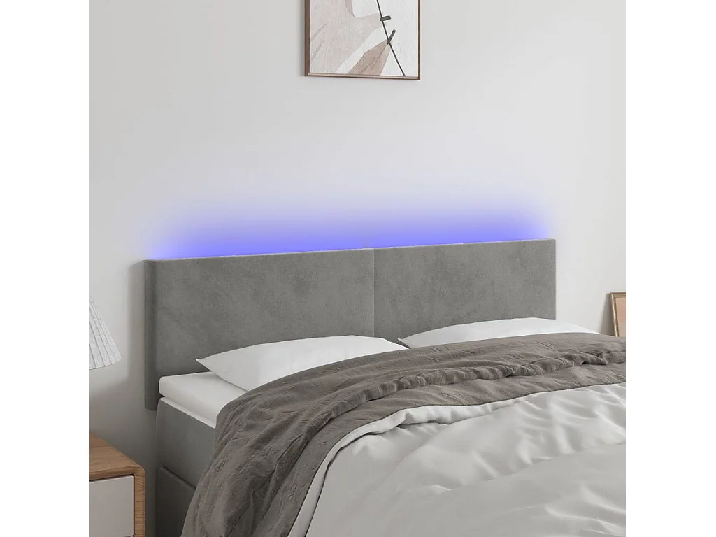 Hoofdbord | Hoofdeinde LED 144x5x78/88 cm fluweel lichtgrijs